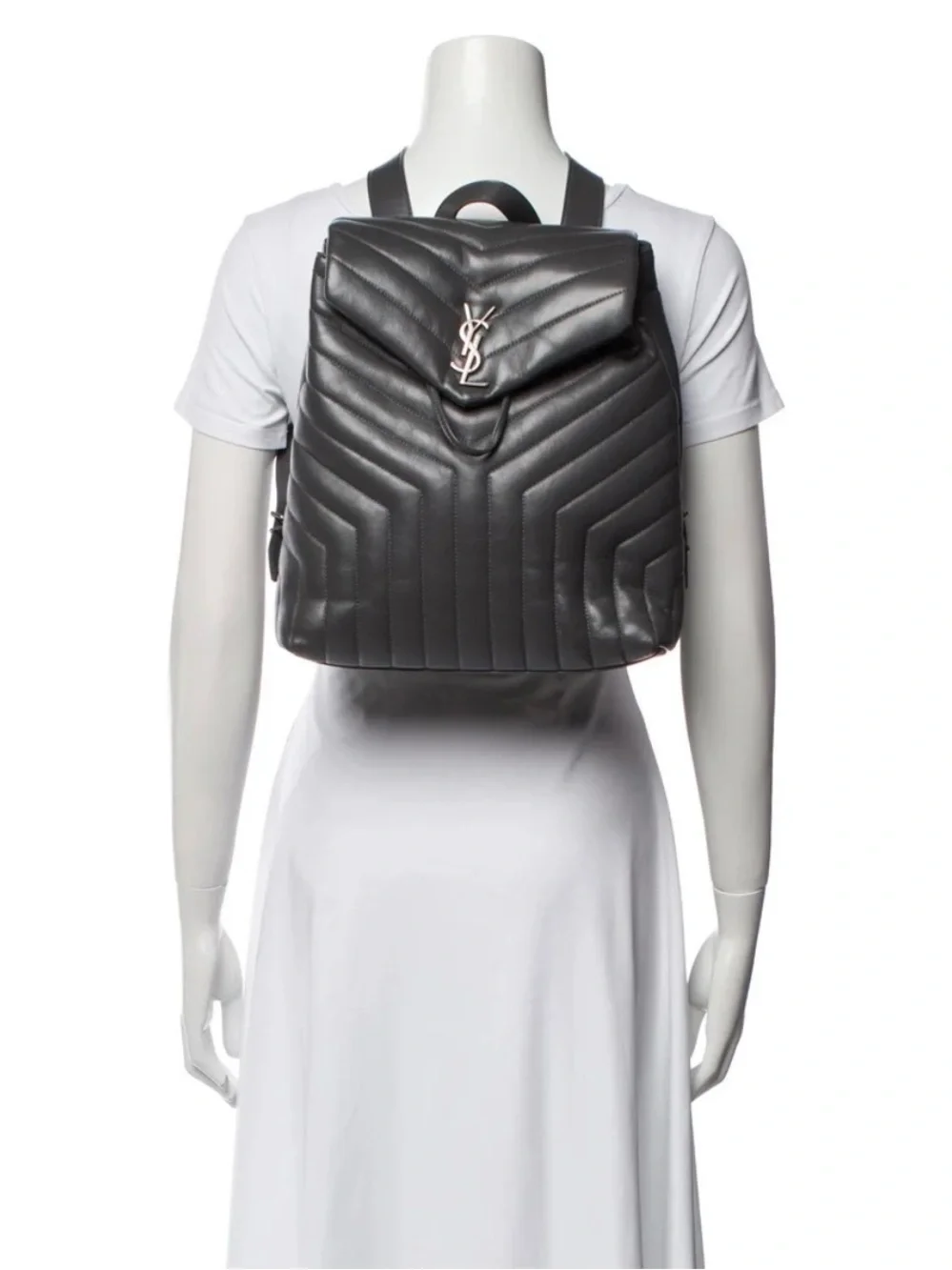 Authentic Saint Laurent Gray Medium Chevron Leather Backpack